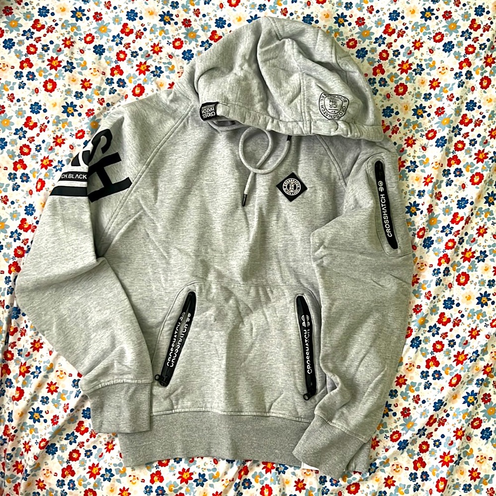 MEN’s CROSSHATCH Utility Gray Sweat Hoodie in size SMALL